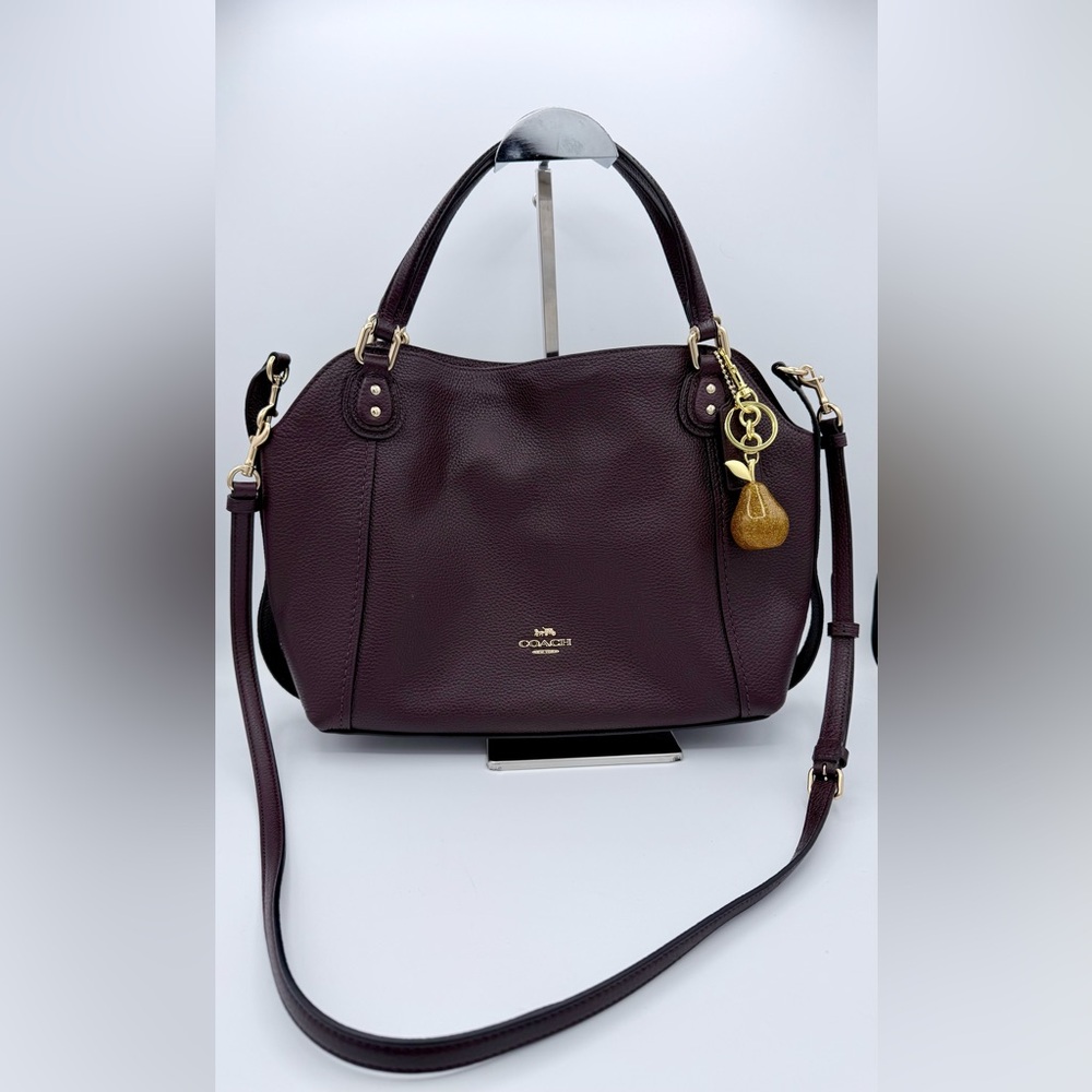Coach Edie 28 Polished Pebble Leather Shoulder Crossbody Bag Oxblood Gold #57124